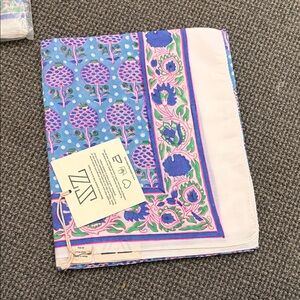 SZ Blockprints Blue and Pink Floral Sarong Scarf NWT opened for photos Pine